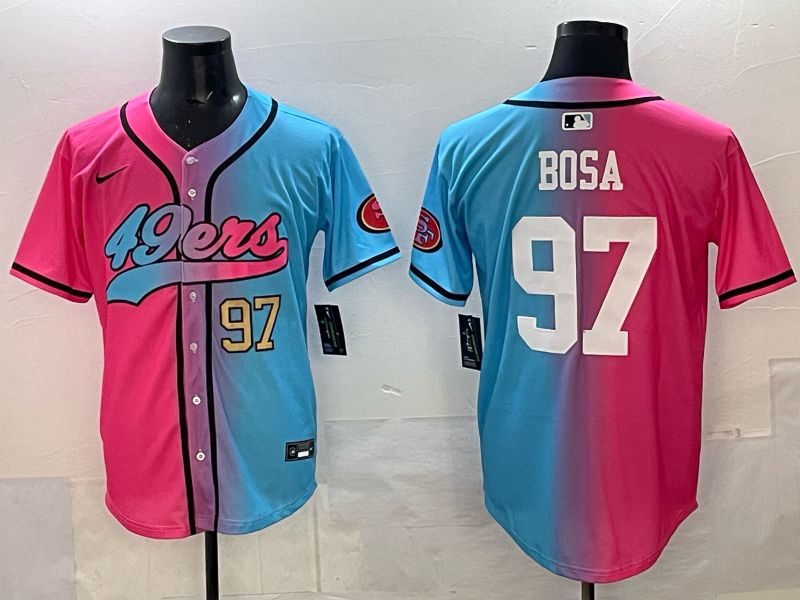 Men 2025 San Francisco 49ers #97 Bosa Pink Blue Nike Limited NFL Jersey 05